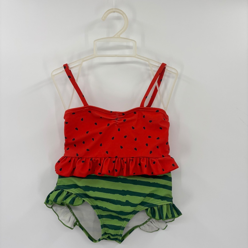 Watermelon Two Piece Swimsuit Girls Large Red Green Ruffle Tankini Vacation Cute